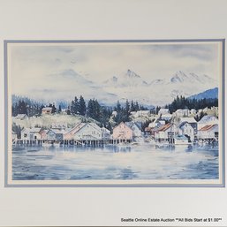 Nancy Taylor Stonington (B. 1944) Offset Lithograph 'Sitka Village', Signed & Dated 1973, 20' X 24' Framed