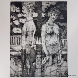 Original Etching On Paper Depicting Two Figures