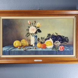 James Noble (1919-1989) Vintage Print On Paper 'Still Life - Flowers & Fruit', Signature In The Print, Framed