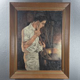 Lance Neal 1968 Signed Oil Painting On Canvas Board Of Chocolatier In 28.25' X 22' Wood Frame