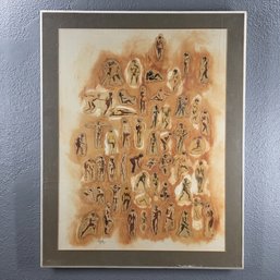 Lance Neal Signed Vintage Acrylic Painting Collage In White Acrylic Frame