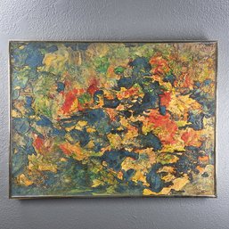 Lance Neal 1977 Signed Mixed Media Abstract Painting On Canvas In 18' X 23.75' Brushed Metal Frame