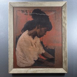Lance Neal 1968 Signed Oil Painting On Masonite Of Young Woman In Wood Frame