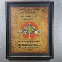 Lance Neal 1973 Signed Adamski-Style UFO Pseudo-Ancient Latin Manuscript Art In Wood Frame