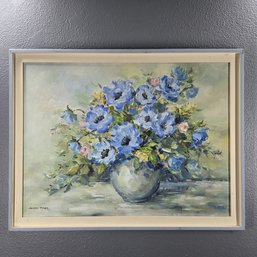 Helen Tyler Signed Oil Painting On Canvas Board Of Bouquet In Vase In Wood Frame