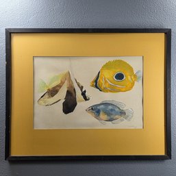 Richard "Dick" Wetterauer Signed Watercolor Painting On Paper Of Tropical Fish In 23" X 29" Wood Frame