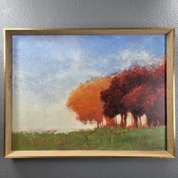 Don Bishop Signed Oil Painting On Canvas Panel Titled Red And Orange In Wood Frame