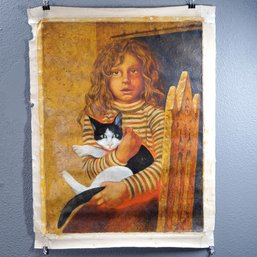 Lance Neal Original Oil Painting On Canvas "Antonia + Marbles Unfinnished (sp)", Signed & Dated 1973
