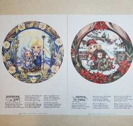 Jody Bergsma Vintage 1987 Offset Lithographs 'Summer Sun' & 'Winter Time' With Calligraphy By Shawn Bergsma