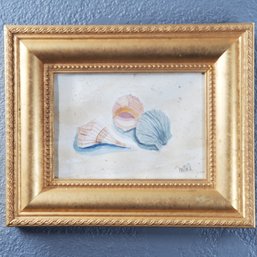 Mary E. Oliver Original Watercolor Painting Of Seashells, Signed, 8.50' X 10.50' Framed