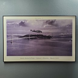 Clyde Sunderland Offset Lithograph "Amelia Earhart In Flight - Oakland To Honolulu - March 17, 1937", Framed