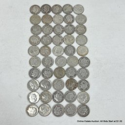 50 Roosevelt U.S. Dimes 1946-1962 Ungraded And Circulated