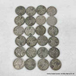 24 Silver Jefferson U.S. Nickels 1942-1945 Ungraded And Circulated