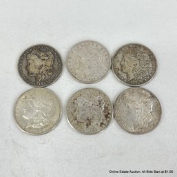 6 Morgan Liberty Silver Dollar Coins 1887-1921 Ungraded And Circulated