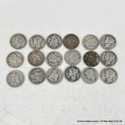 18 U.S. Mercury Dimes 1920s-1945 Ungraded And Circulated