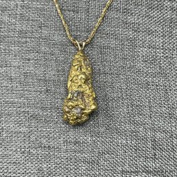 14K Yellow Gold Chain With 24K Yellow Gold Nugget Pendant Total Weight 27 Grams