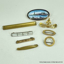 8 Vintage And Antique Pins Including Genova Souvenir Pin And One Marked Sterling Silver (2 Grams Total Weight)