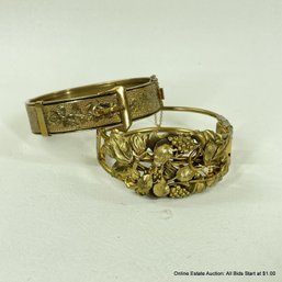 2 Vintage Brass Hinged Bracelets
