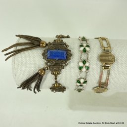 3 Vintage Costume Jewelry Bracelets Including French Souvenir Bracelet