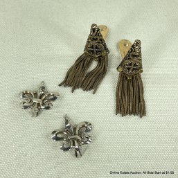 2 Pairs Of Clip On Earrings Including Fleur De Lis