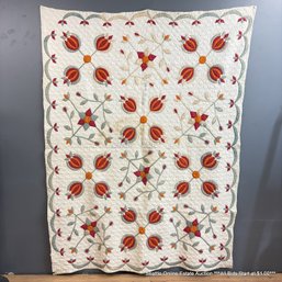 Rose Of Sharon Pattern Vintage 64' X 84' Hand Made Quilt