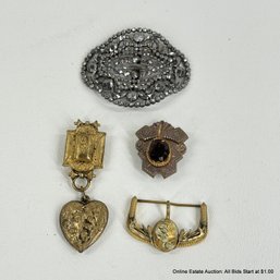 4 Vintage Metal Adornments Including Buckles And Bolo Tie Holder