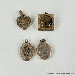 4 Vintage Lockets Including 1 With Vintage Photo