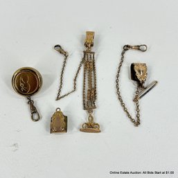 Vintage Pocket Watch Chains And Clips Including  A Ballou & Boss Inc Piece