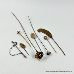 Variety Of Vintage And Antique Pins, Some White Faux Gemstones
