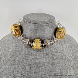 Vintage Statement Acrylic Bead Choker Necklace With Metal Accent And Spacers