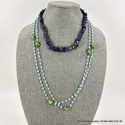 2 Blue Stone Choker And Freirich Extra Long Necklace