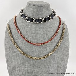 3 Fashion Chain Chokers Including Red And Gold Trifari