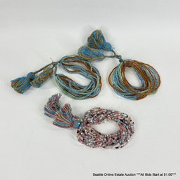 3 Glass Bead And Tassel Tie Bracelets