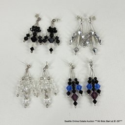 4 Pairs Of Hand Crafted Faceted Glass And Metal Bead Earrings
