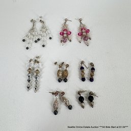 7 Pairs Of Hand Crafted Bead Earrings Including Amethyst, Hematite, And Black Tourmaline Stones