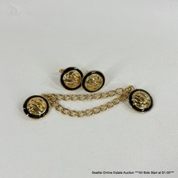 Pair Of Vintage Gold Tone Cufflinks And Sweater Button Chain