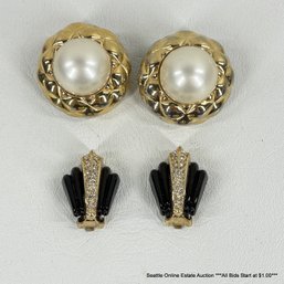 Christian Dior And Ciner Vintage Costume Jewelry Clip-On Earrings