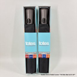2 Totes Push Open And Close Black Umbrellas New In Boxes