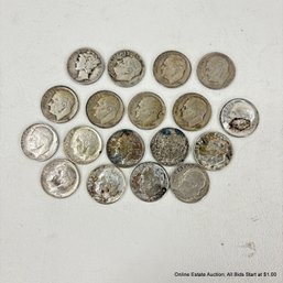 18 Ungraded Circulated U.S. 1942-1964 Dimes Including 1 Mercury Dime