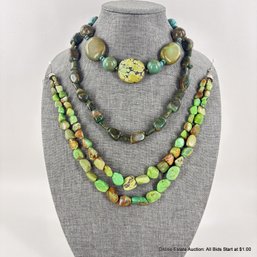 3 Stone Necklaces With Blue & Green Turquoise And Possibly Green Jasper