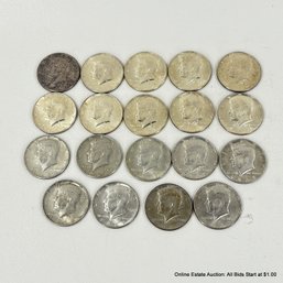 19 Ungraded And Circulated U.S. Kennedy Half Dollar Coins 1964-1969