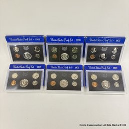 6 1969-1972 U.S. 5 Coin S Proof Sets In Sealed Capsules