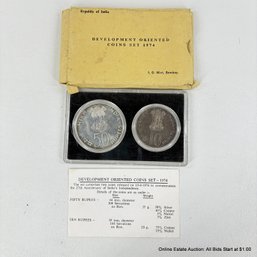 1974 Republic Of India Development Oriented Coin Set Of 50% Fifty Rupee And 76% Copper Ten Rupee