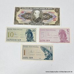 Collection Of Ungraded International Paper Currency From Brazil And Indonesia