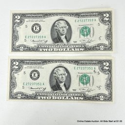 Pair Of Ungraded Series 1976 Two Dollar Bank Notes