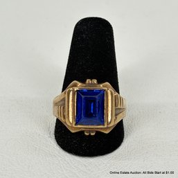 Gothic 10K Gold Ring With Blue Spinel Stone 6 Grams Total Weight