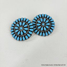 Sterling Silver With Turquoise Earrings 25 Grams Total Weight