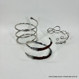 3 Silver Arm Cuffs, 2 Marked Sterling With Possibility Of Third (112 Grams Total Weight)