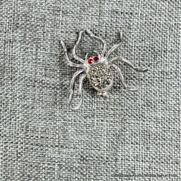 Sterling Silver With Rhinestones Spider Brooch Pin 5 Grams Total Weight
