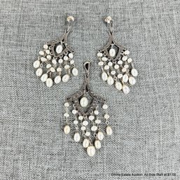 Sterling Silver Earrings And Pendant With Pearls And Topaz Stones 17 Grams Total Weight